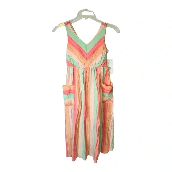Bonnie Jean Pastel Striped Dress Open Tie Back Pockets Sleeveless Girl Size 8‎ - Picture 1 of 12